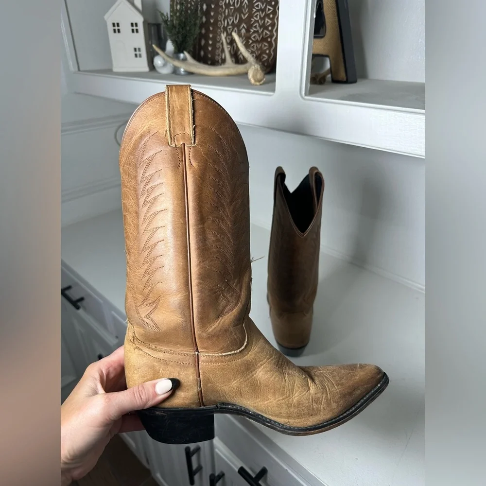 **SOLD**Diamond J Women’s Cowboy Boots Size 7.5 Tan Leather Western Boots - Picture 7 of 10
